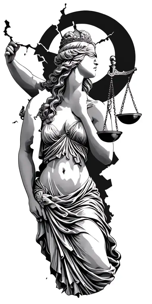 Lady Justice Scales Blindfold Broken World