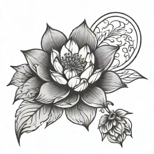 Dog Paw Print And Lotus Flower Blooming