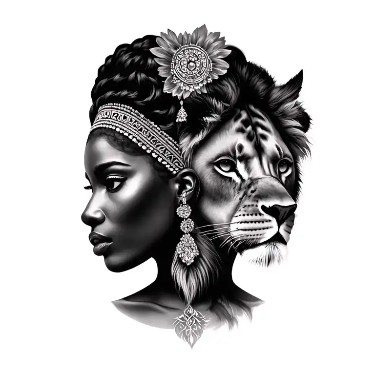 African Queen And Lioness Face Morphing