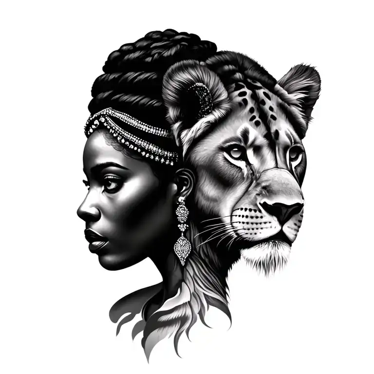 African Queen And Lioness Face Morphing
