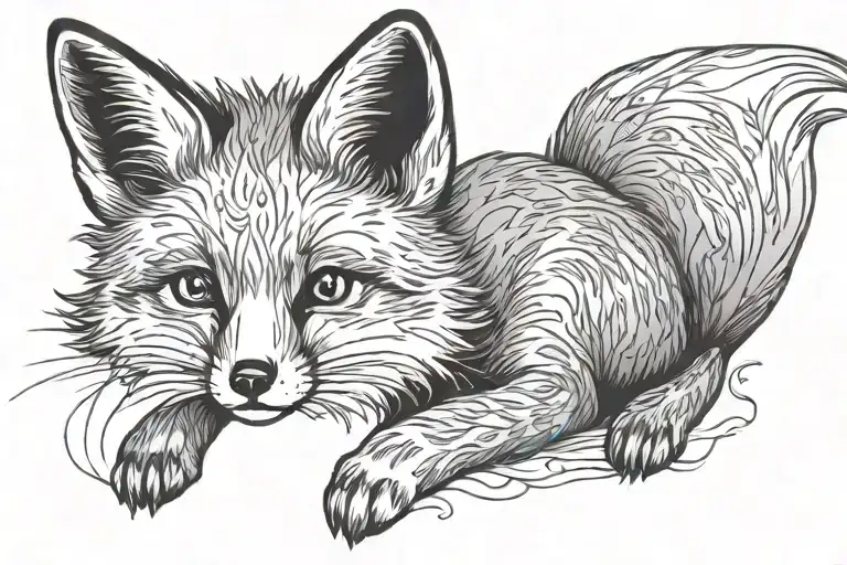 Little Fox With Two Tails Sitting