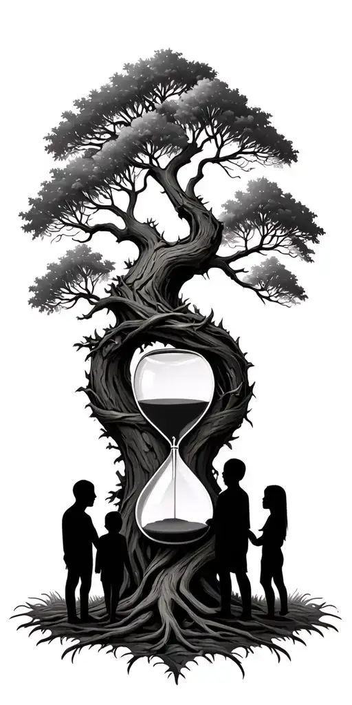 Oak Forest Wrap Around And Family Tree And Hour Glass Father With 3 Kids