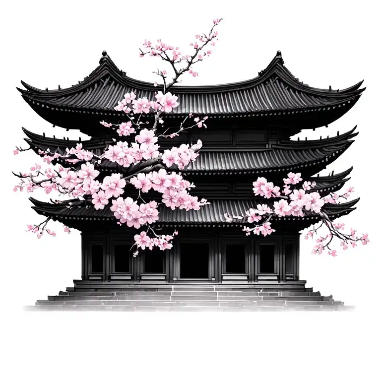 Pagoda Temple With Cherry Blossoms