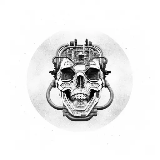 Cyberpunk Skull With A Background Like A Computer Motherboard