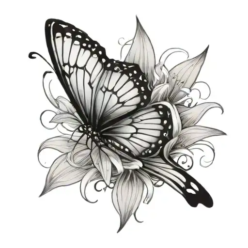 Butterfly Tattoo With Spider Lily Flower