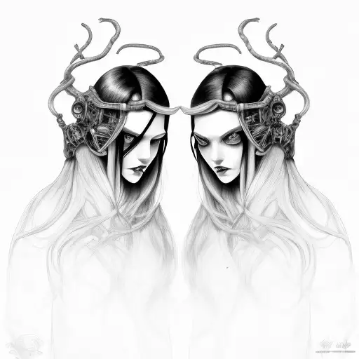 Goth Cyborg Gemini Sisters Hair Tangled Together Wide