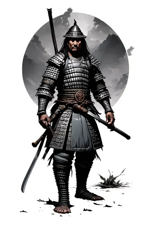 Samurai Warrior Standing In Killing Fields