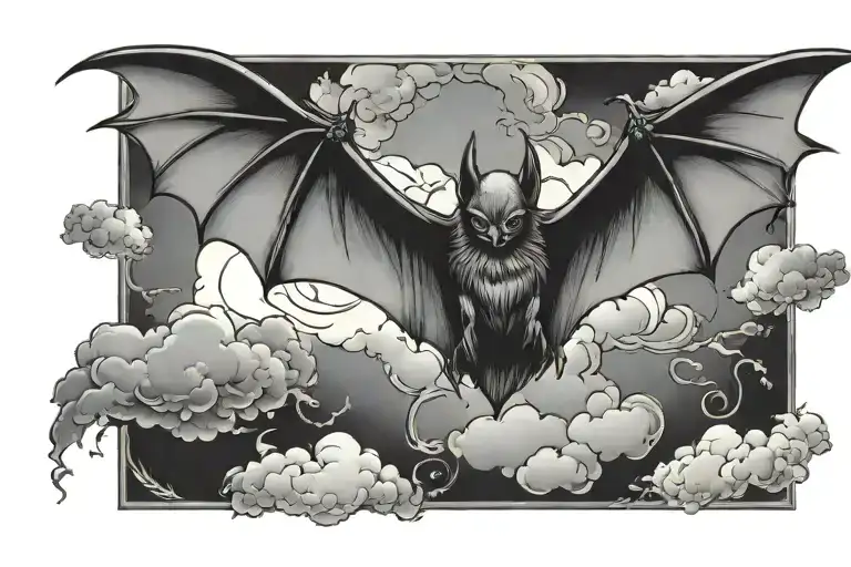 Bat With Wings And Clouds Surrounding
