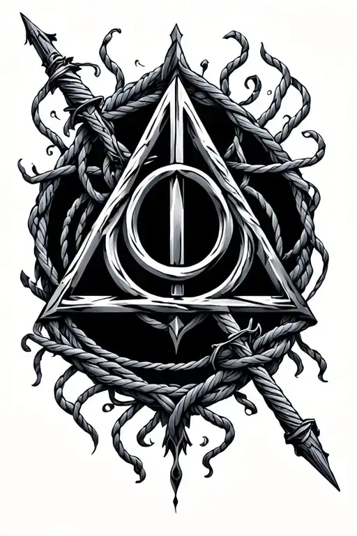 Metal Deathly Hallows Symbol With Wand Made Of Cables