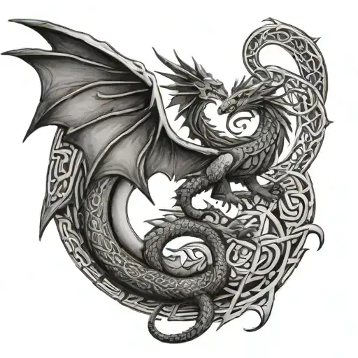 Dragon With Moon And Celtic Symbol For Soul Mate