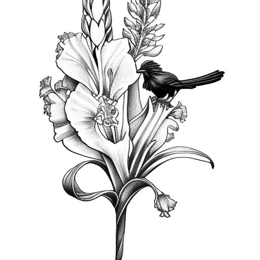 Gladiolus Flower And Raven