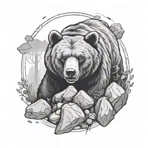 Bear Surrounded By Three Stones Balanced