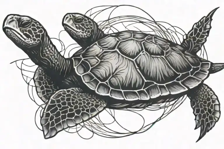 Cyber Sigilism Style Sea Turtle Surrounded