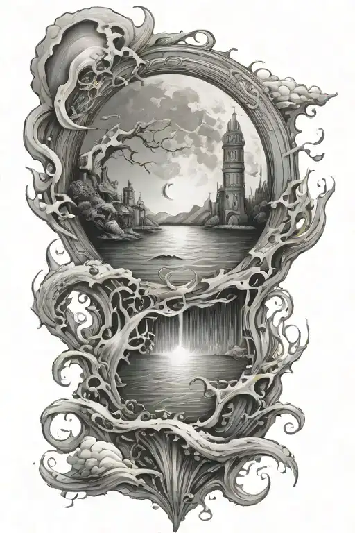 Water Under World With Sky And Moon