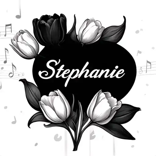 The Name Stephanie With Tulip Flowers And Music Notes