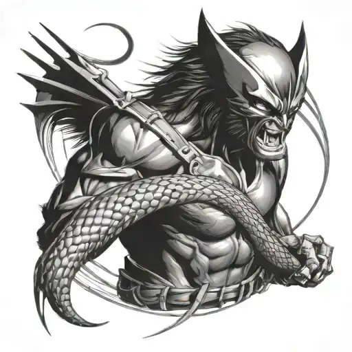 Wolverine Fighting Snake Wrapped