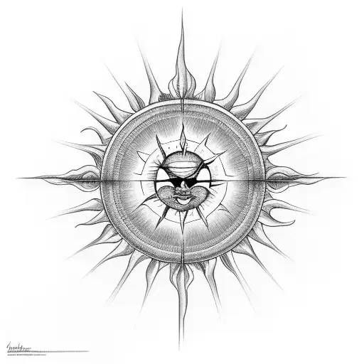 Hour Glass In Center Of Design Surrounded By Sun Rays And Clouds