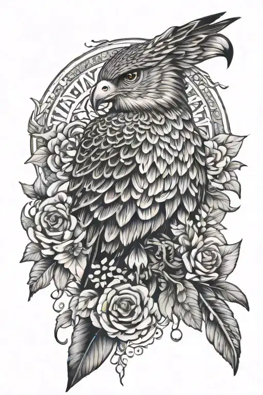 Hawk With Flowers And Mandala Sleeve