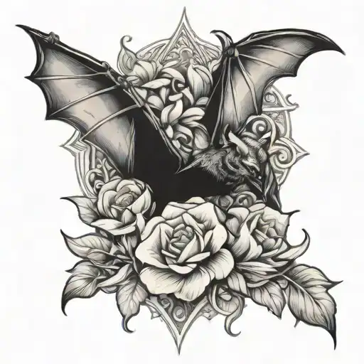 Bat And Flowers Intertwined