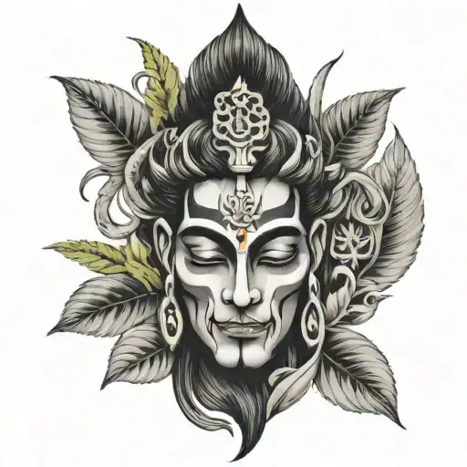 Shiva With Weed Leaves And Skull Adorned