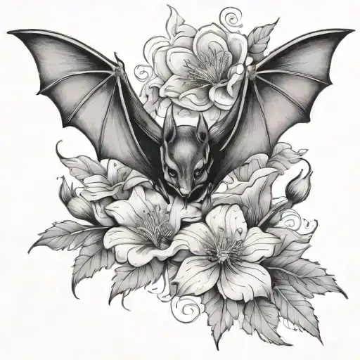 Bat And Flowers Growing