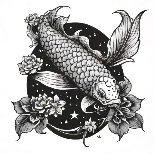 One Sun One Moon Koi Fish Swimming In The Stars