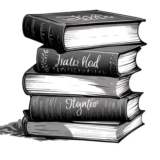 5 Books Stacked With 4 Children's Names And A Blank Book