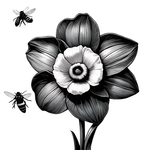 Daffodil And Bee Flying