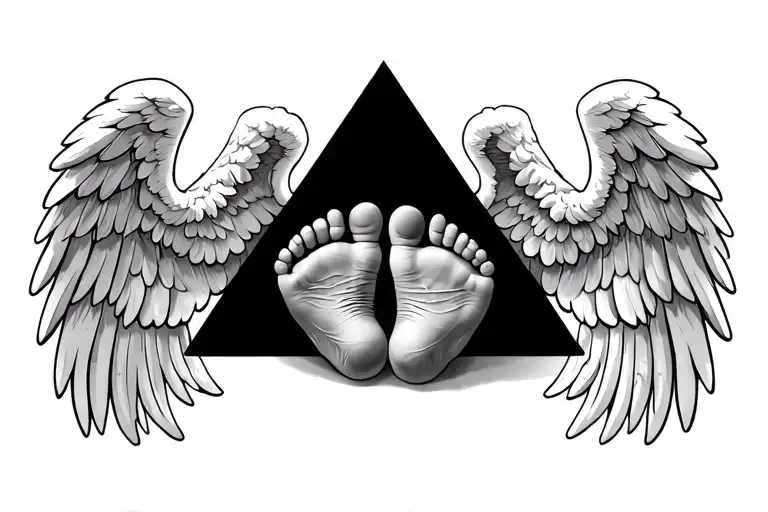 Angel Wings With Baby Feet On The Inside Triangle