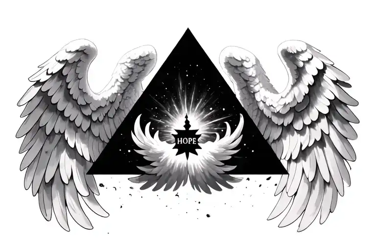 Realistic Angel Wings With Hope On The Inside Triangle