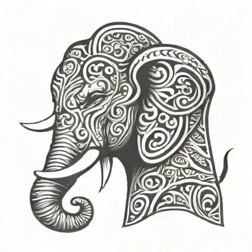 Elephant Head Looking Ahead Tribal Design