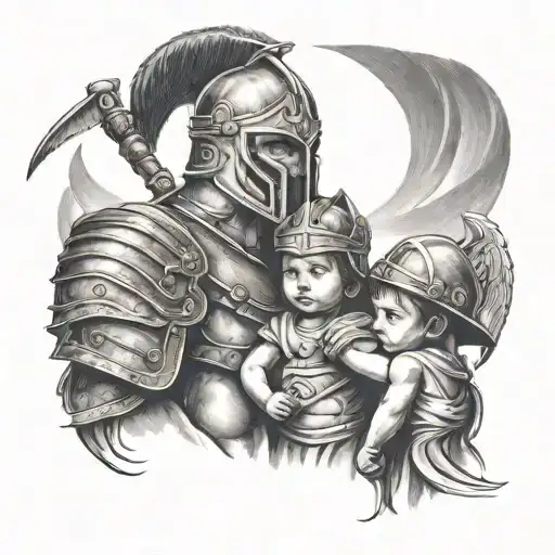 Gladiator Protecting Son And Daughter
