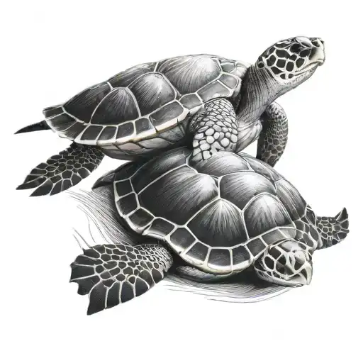 Sea Turtle Holding Her Baby On Her Shell