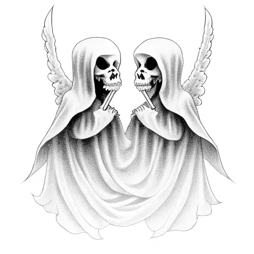Grim Reaper And Angel Hugging Peacefully