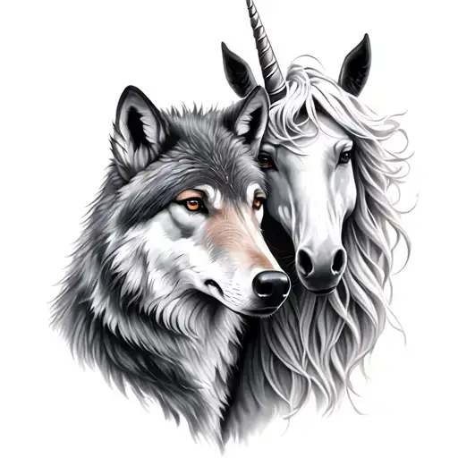 Unicorn Next To Wolf