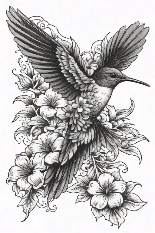 Hummingbird And Flowers