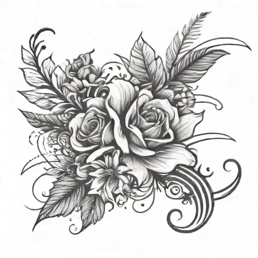 Script With Floral On Sides Separated By Lines