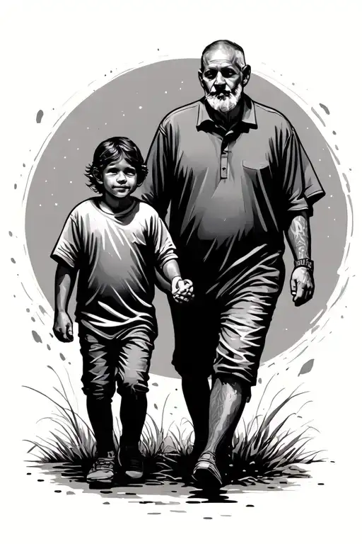 Farther And Son Walking Hand In Hand