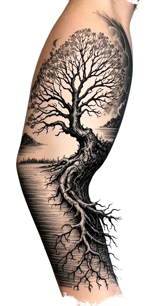 Tree Of Life On Upper Arm With Roots That Wrap Down To The Wrist