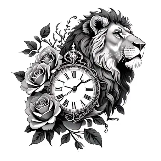 Lion And Clock And Rose