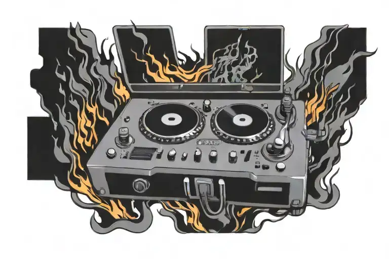Fire Dj Controller Crowd Chest Tattoo Design