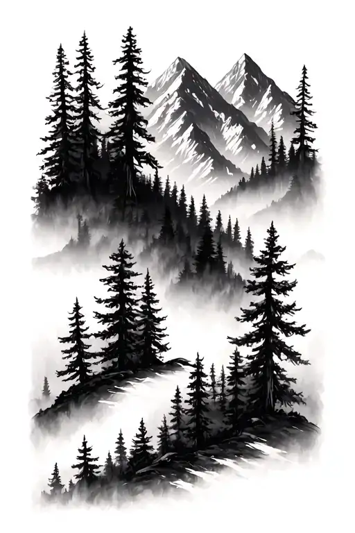 Mountains With Forest Trees Background