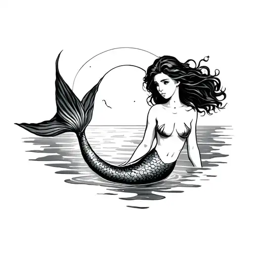 Mermaid Swimming Towards The Sunset