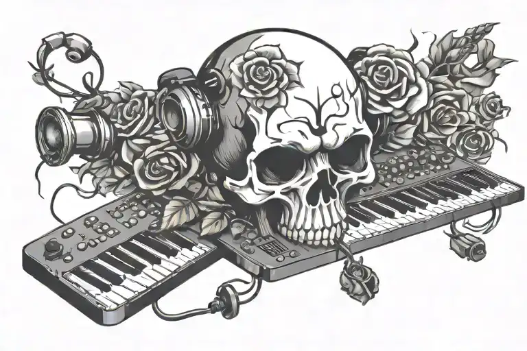 Skull Roses Fire Dj Controller Keyboard Merging