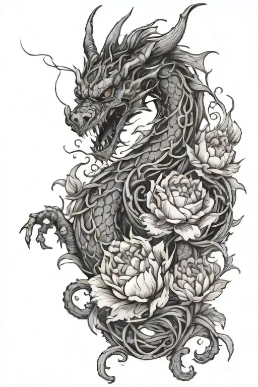 A Dragon In Peony Vines