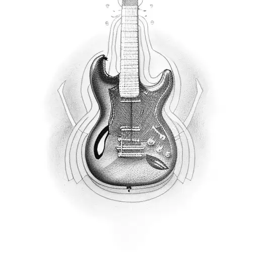 A Black-grey Tattoo Of A Ciborg Playing A Guitar