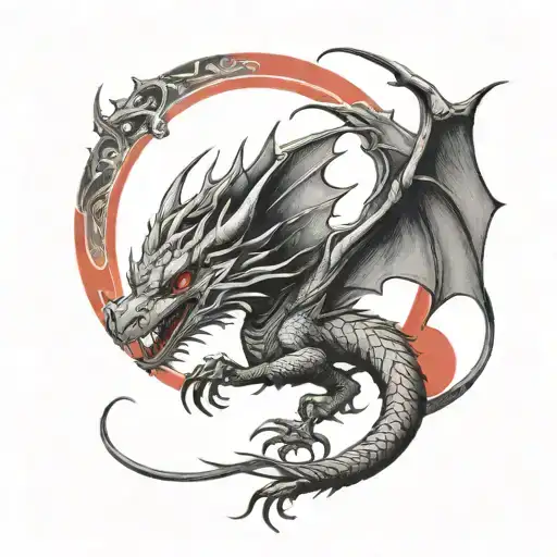 Dragon Flying And A Red Circle