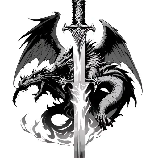 Archangel Michael Stabbing Dragon With Flaming Sword