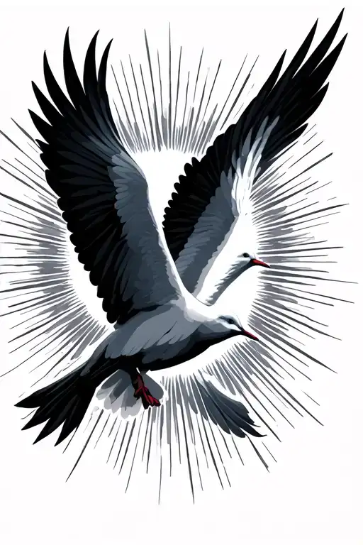 3 Doves Flying In A Circle With Sun Rays Shining