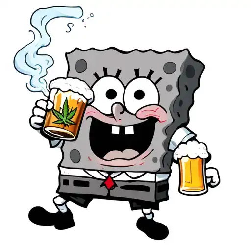 Spongebob Drinking Beer And Smoking Weed